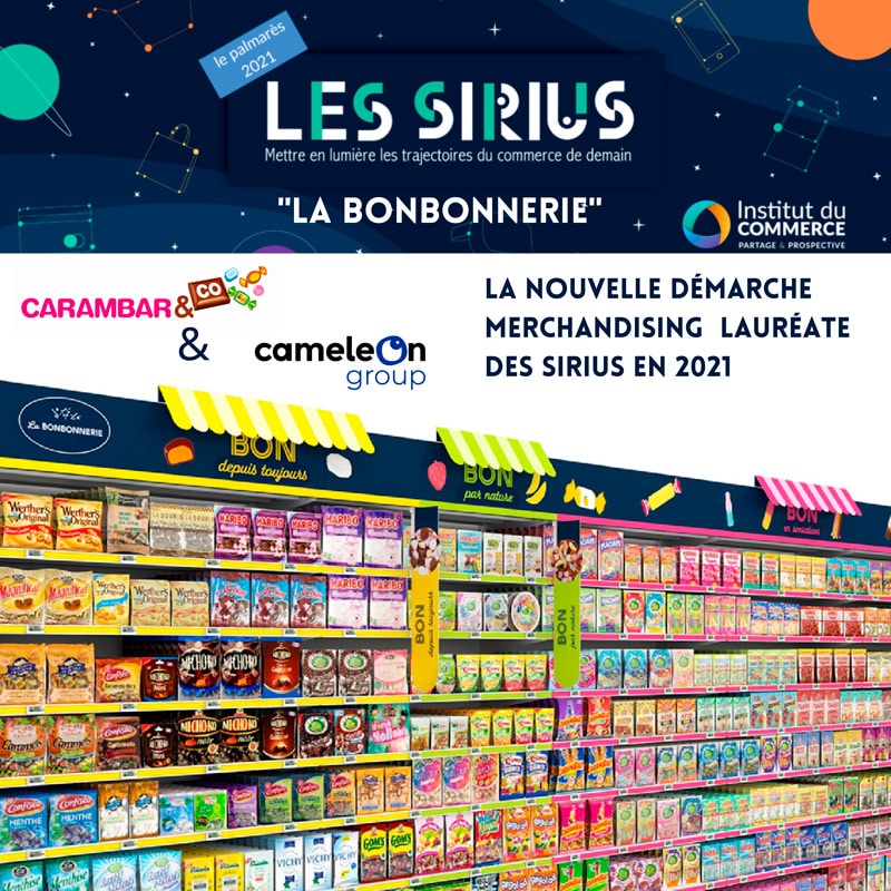 Image du balisage catégoriel catman de Carambar, merchandising alimentaire de rayon bonbons gagnant des Sirius